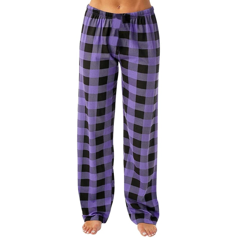 Womens Plaid Cotton Loose Ladies Pajama Pants Sleep Bottoms Lounge Wear 4