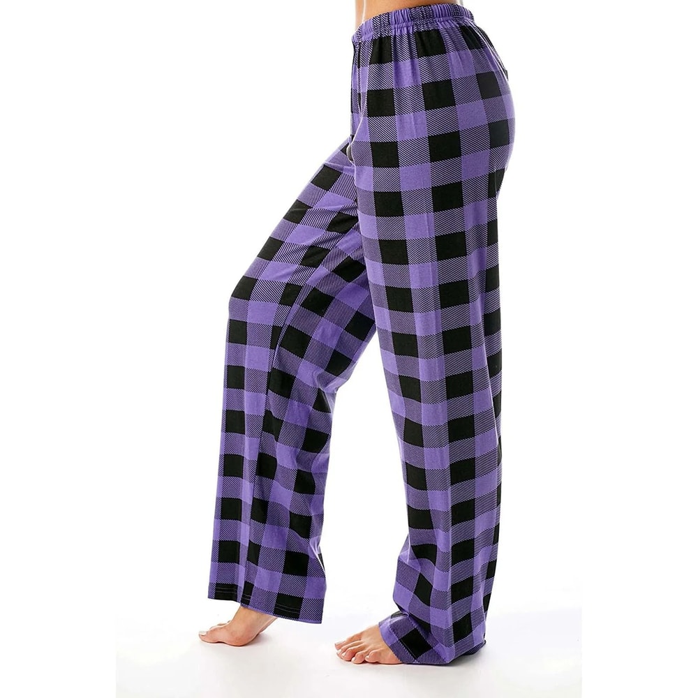 Womens Plaid Cotton Loose Ladies Pajama Pants Sleep Bottoms Lounge Wear 10