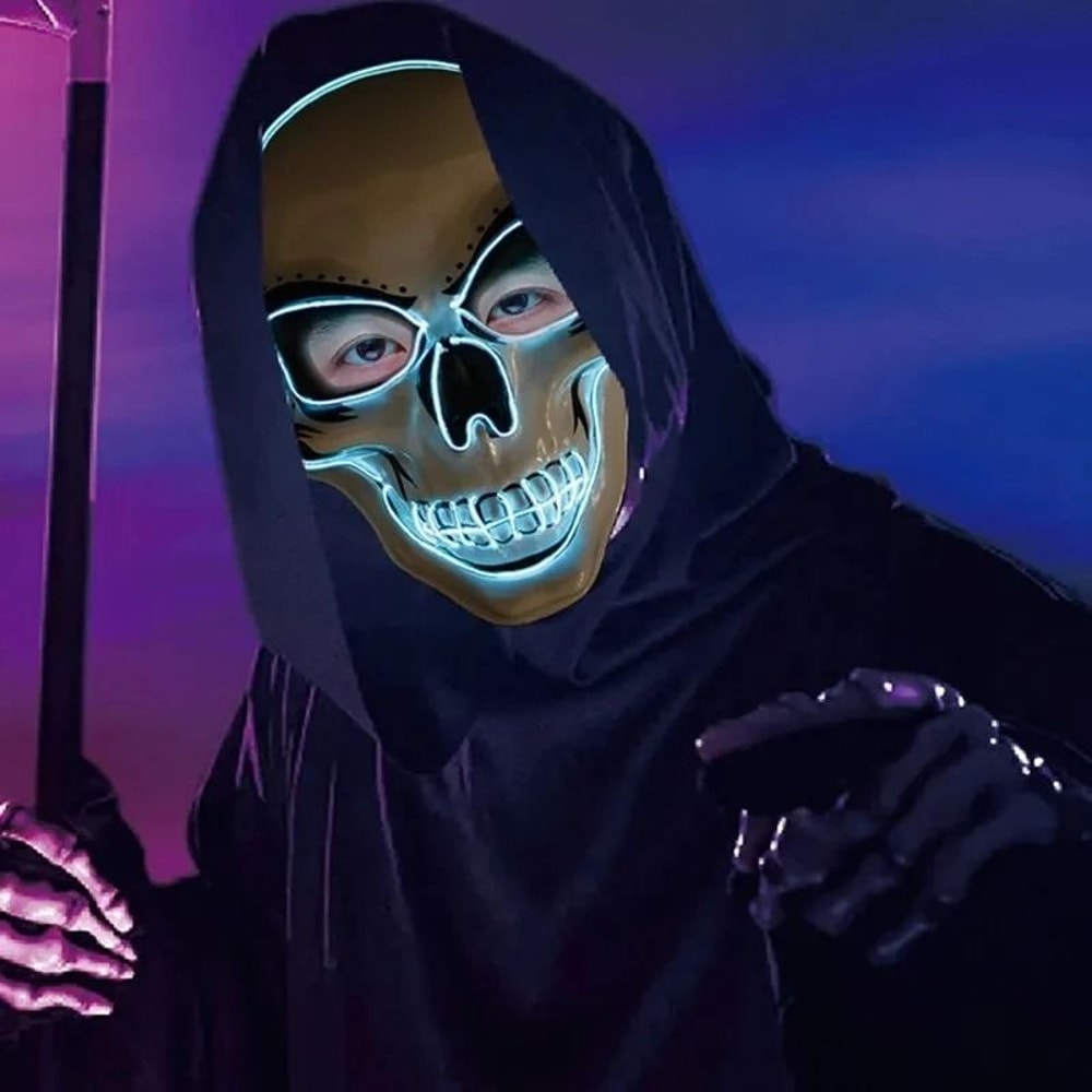 Halloween Adult Purification Mask LED Glowing Skull Terror Mask Cold Light 3