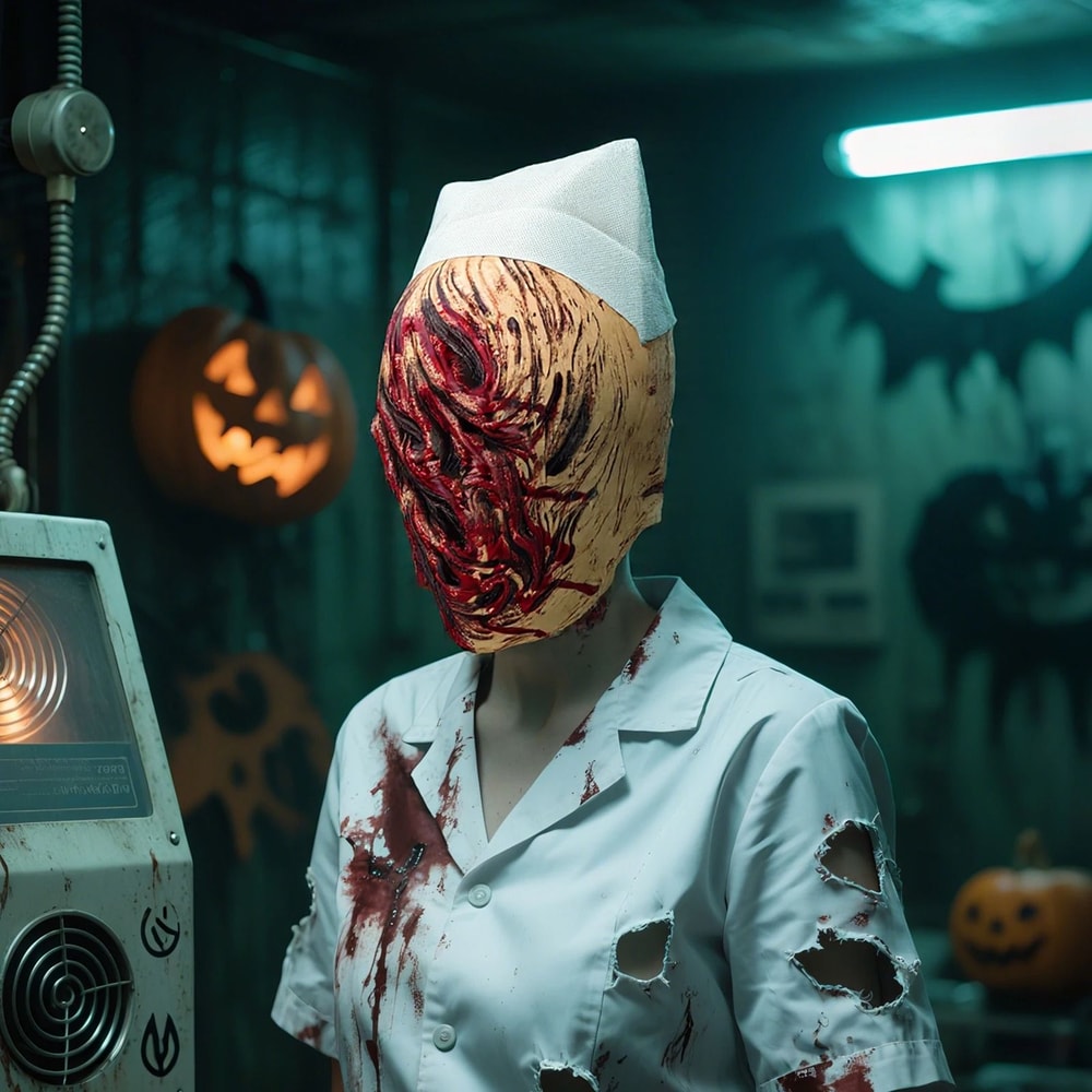 Terrifying Nurse Model Halloween Cosplay Mask Horror Role Play Costume 1