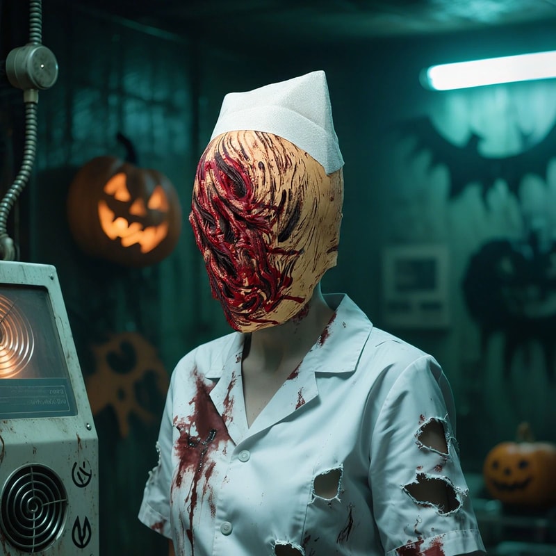 Terrifying Nurse Model Halloween Cosplay Mask Horror Role Play Costume 1