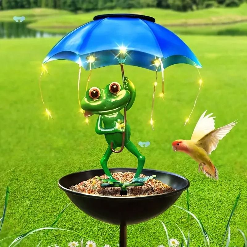 Frog Statue Solar Lawn Lamp Outdoor Bird Feeding Dispenser LED Light 6