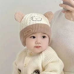 baby bear knit hat with ears and soft earflap cap for boys & girls