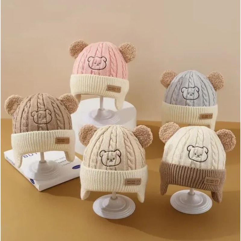 Baby Bear Knit Hat With Ears And Soft Earflap Cap For Boys Girls 1