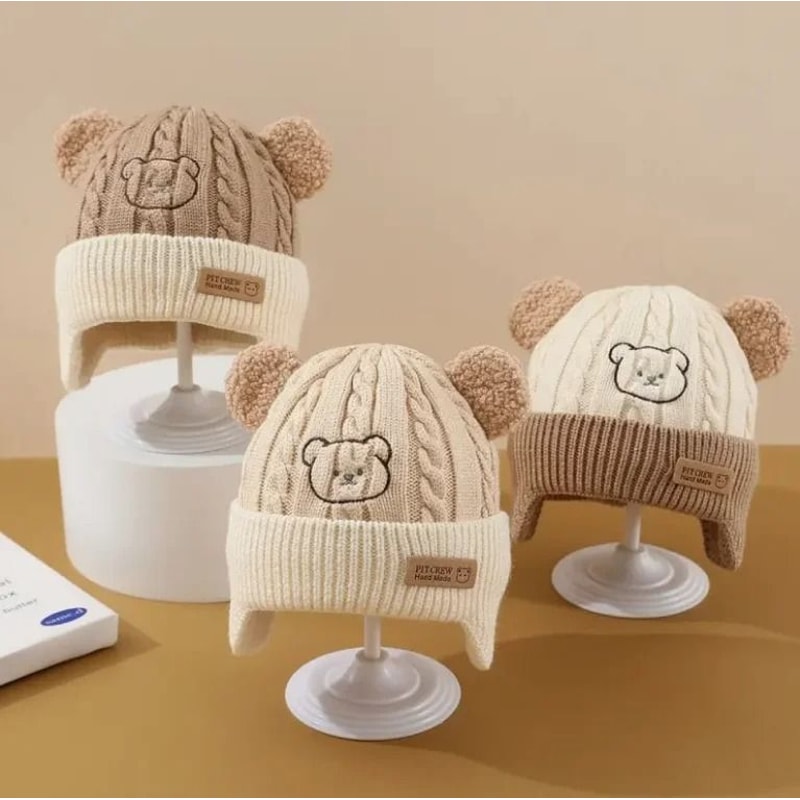 Baby Bear Knit Hat With Ears And Soft Earflap Cap For Boys Girls 2