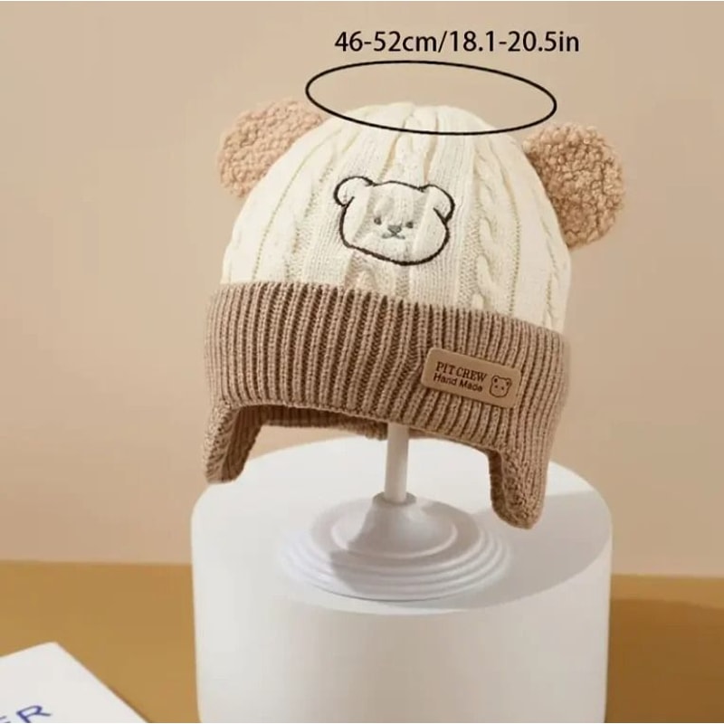 Baby Bear Knit Hat With Ears And Soft Earflap Cap For Boys Girls 3