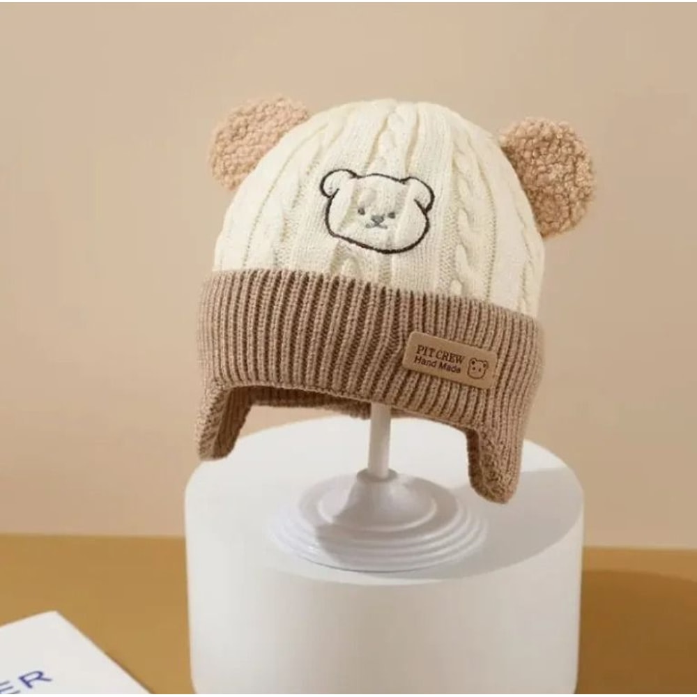 Baby Bear Knit Hat With Ears And Soft Earflap Cap For Boys Girls 6