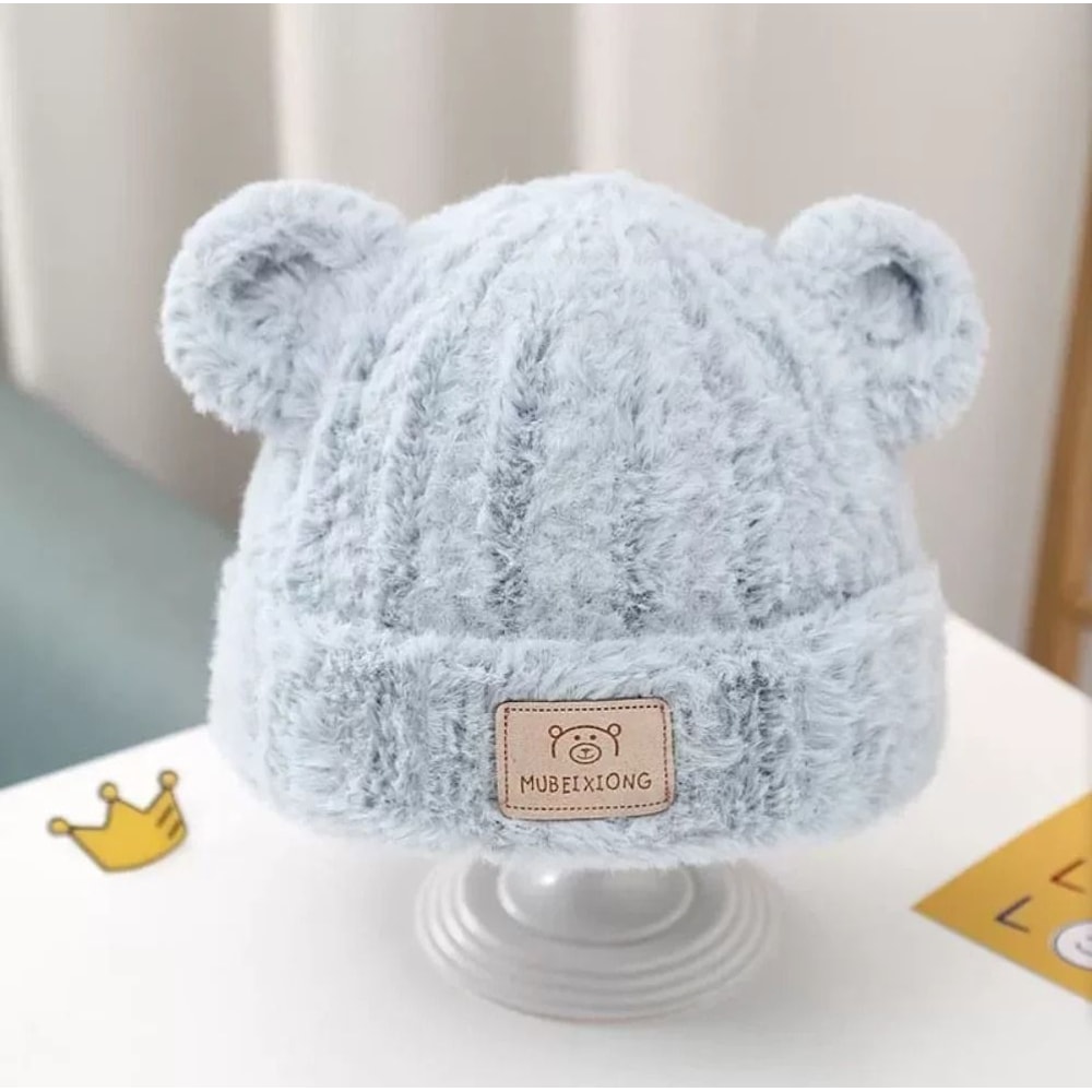 Winter Warm Baby Hat With Bear Ears Soft Plush Lining Cozy Headwear 10