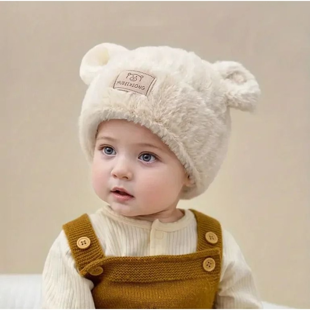 Winter Warm Baby Hat With Bear Ears Soft Plush Lining Cozy Headwear 2