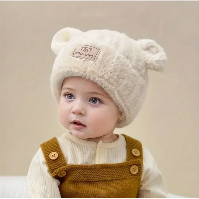 Winter Warm Baby Hat With Bear Ears Soft Plush Lining Cozy Headwear 2