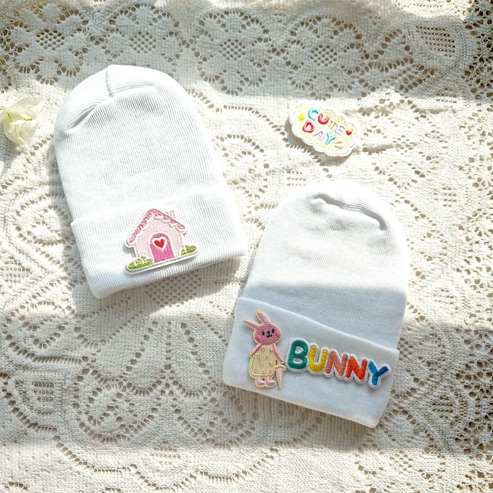 Cute Cartoon Label Newborn Knitted Beanie Hat Soft Cotton Bonnet 0