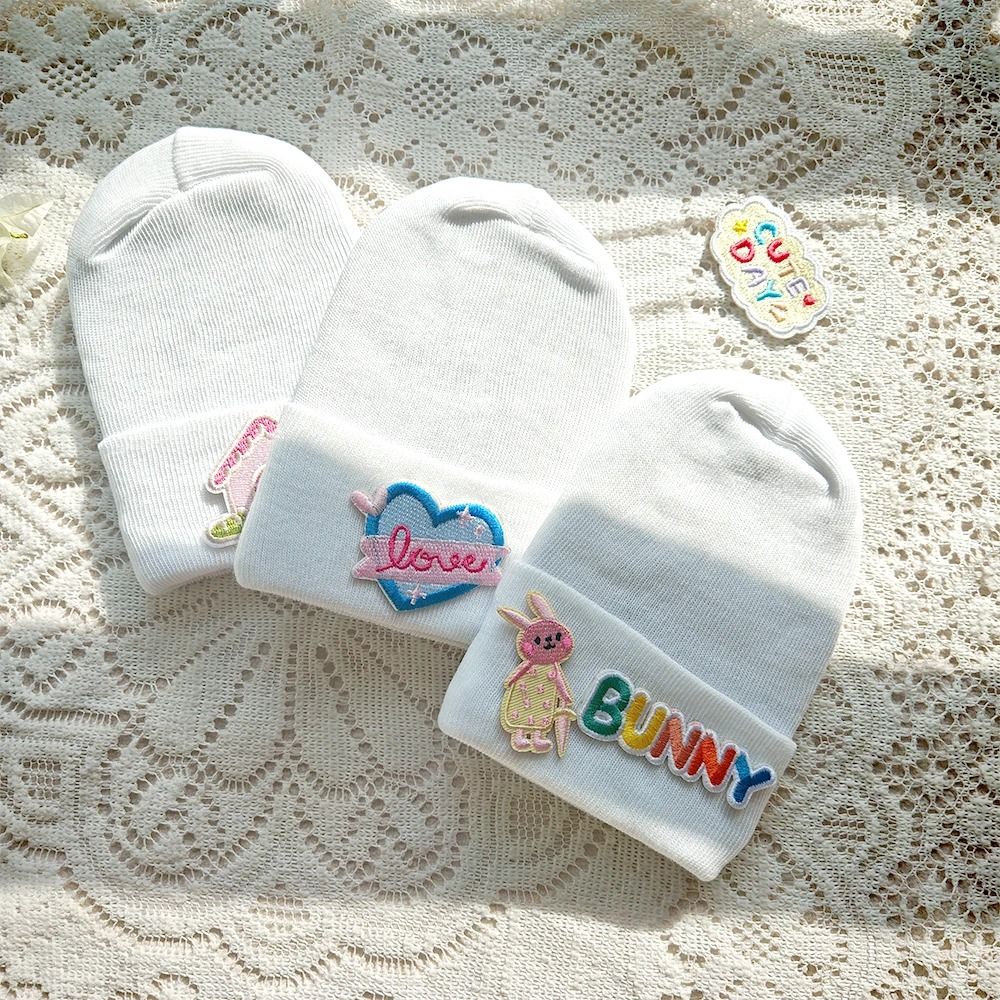 Cute Cartoon Label Newborn Knitted Beanie Hat Soft Cotton Bonnet 3