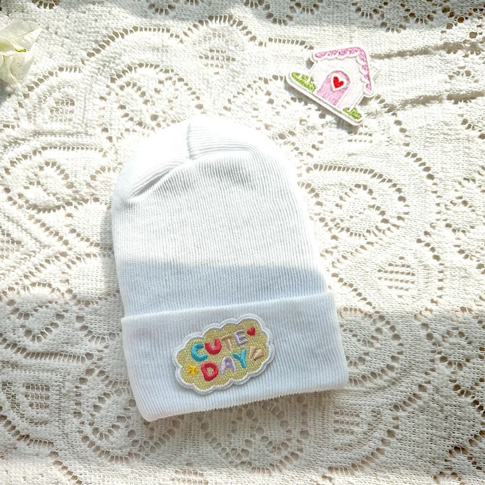 Cute Cartoon Label Newborn Knitted Beanie Hat Soft Cotton Bonnet 9