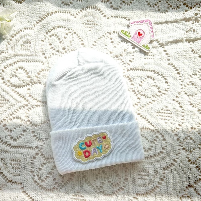 Cute Cartoon Label Newborn Knitted Beanie Hat Soft Cotton Bonnet 9
