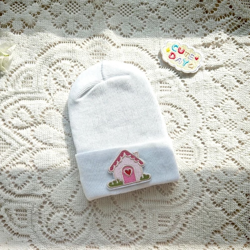 Cute Cartoon Label Newborn Knitted Beanie Hat Soft Cotton Bonnet 6