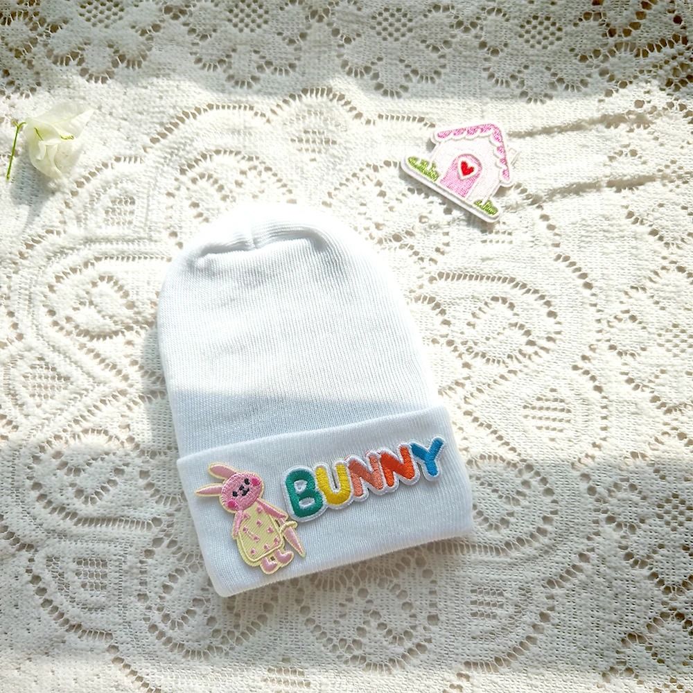 Cute Cartoon Label Newborn Knitted Beanie Hat Soft Cotton Bonnet 7