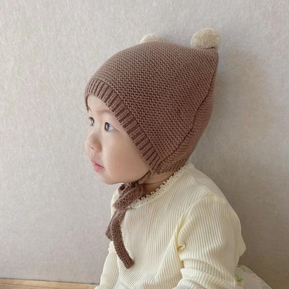 Korean Baby Ear Protection Hat Winter Warm Toddler Knitted Crochet Bonnet 2