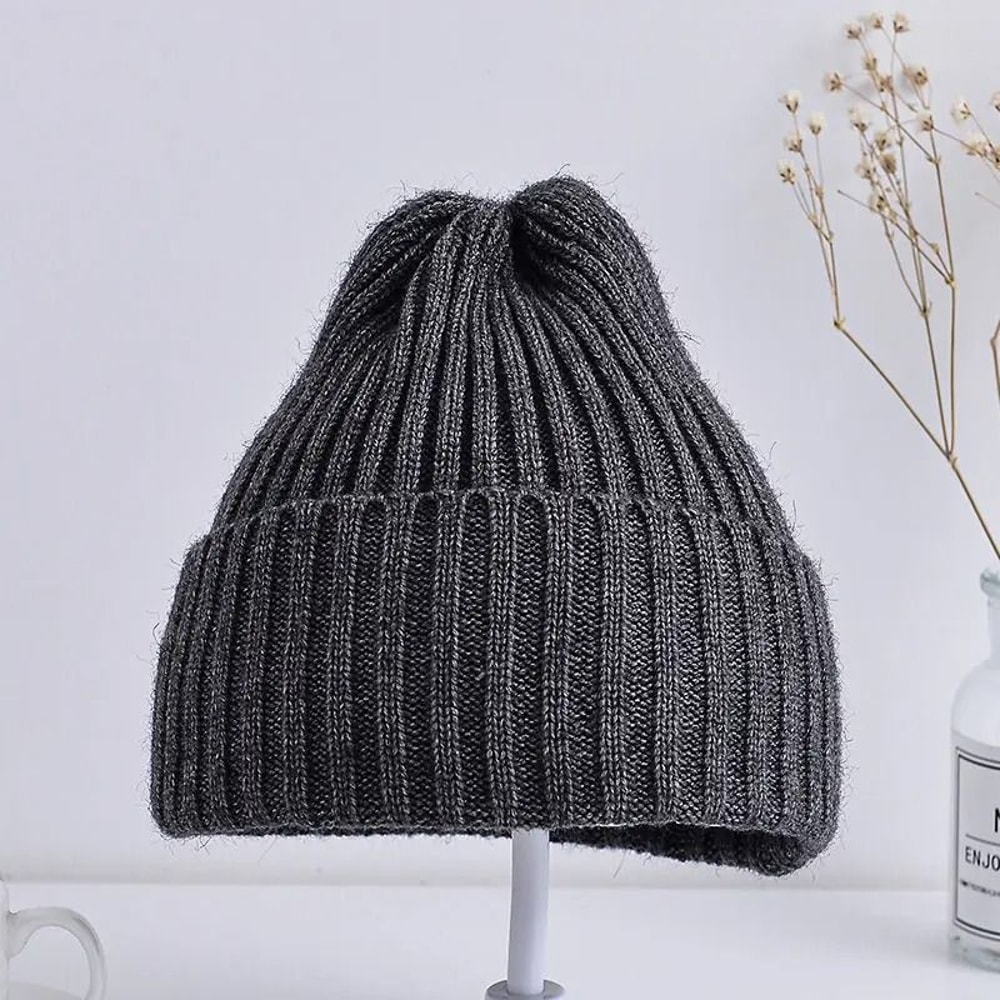 Baby Kids Ribbed Knitted Beanie Hat Windproof Toddler Photography Accessory 4
