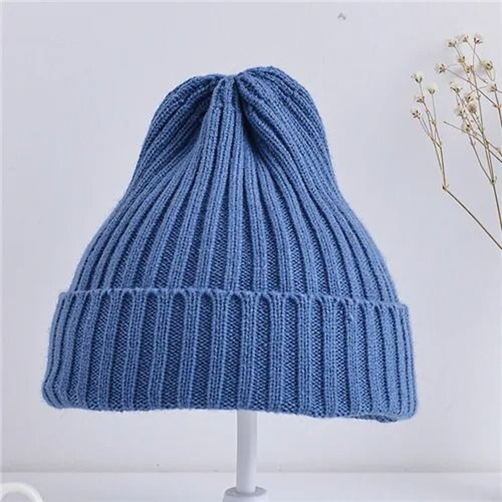 Baby Kids Ribbed Knitted Beanie Hat Windproof Toddler Photography Accessory 11