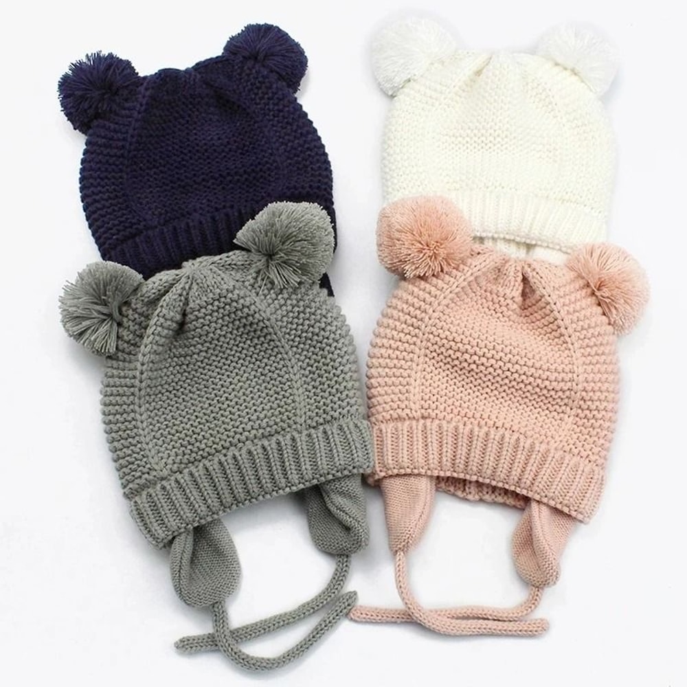 Winter Baby Knit Hat Fleece Glove Set Thick Ear Protection Bonnet 0