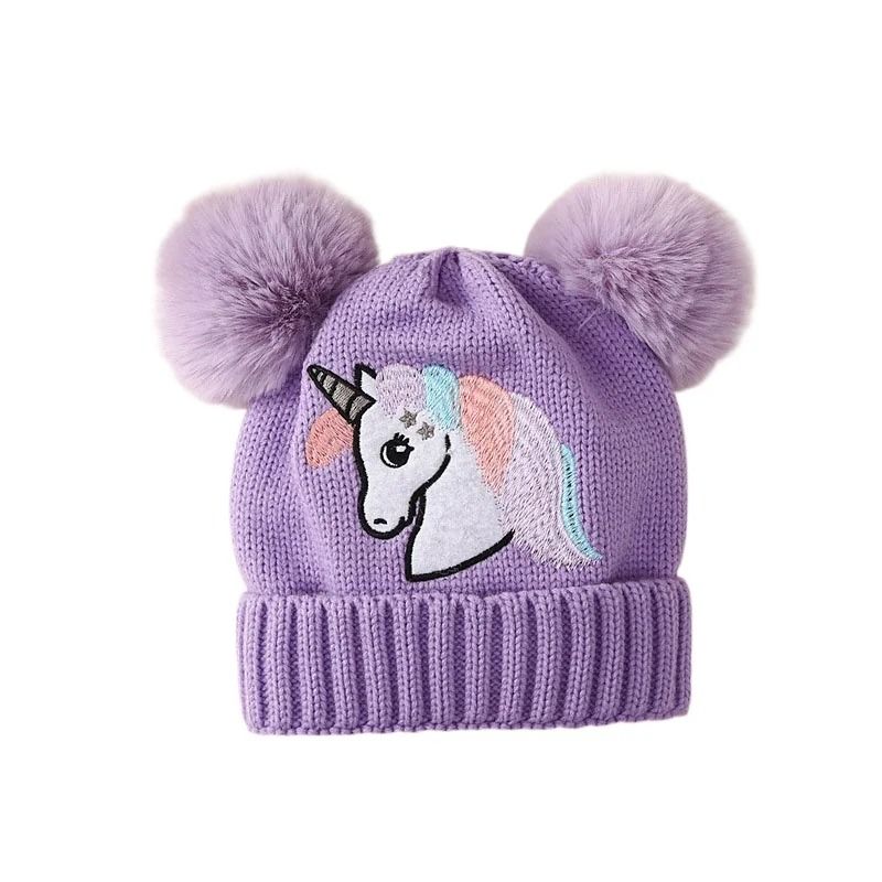 Cartoon Horse Knitted Winter Baby Hat Kids PomPom Ball Warm Bonnet 9