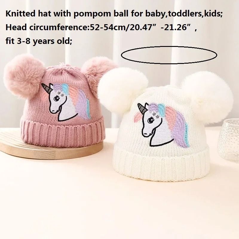 Cartoon Horse Knitted Winter Baby Hat Kids PomPom Ball Warm Bonnet 1
