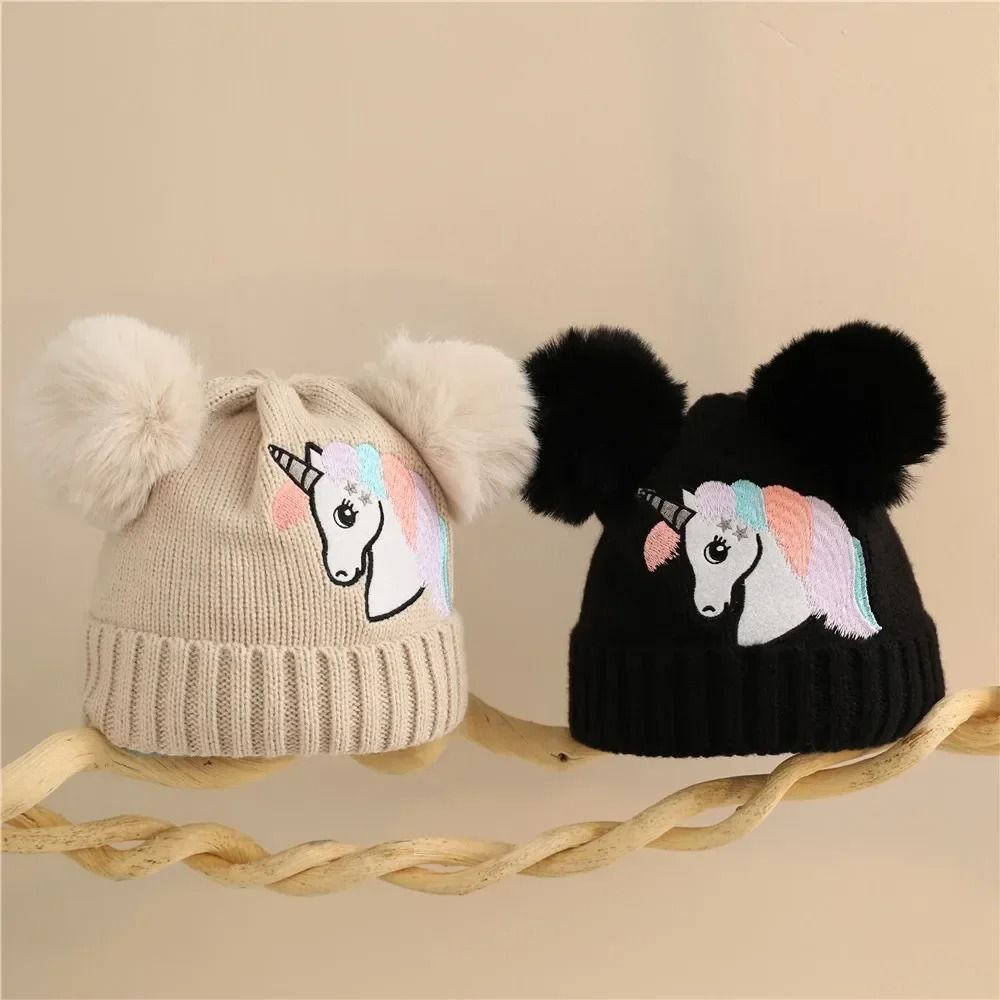 Cartoon Horse Knitted Winter Baby Hat Kids PomPom Ball Warm Bonnet 2