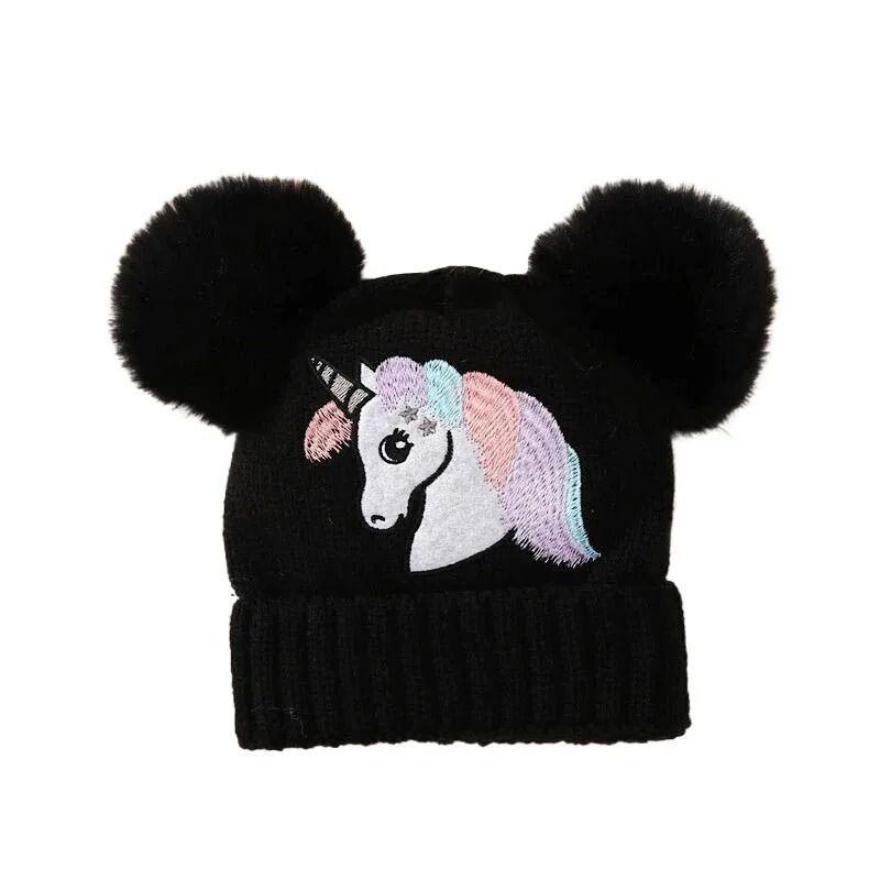 Cartoon Horse Knitted Winter Baby Hat Kids PomPom Ball Warm Bonnet 6