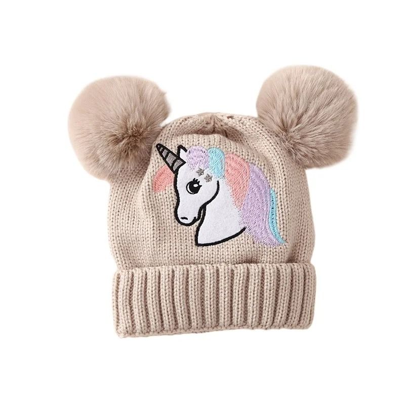 Cartoon Horse Knitted Winter Baby Hat Kids PomPom Ball Warm Bonnet 7