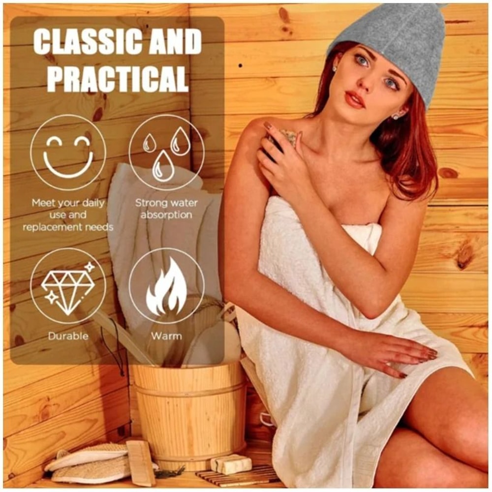 AntiHeat Thicken Wool Felt Sauna Hat Bathroom Shower Cap Hair Turban 3