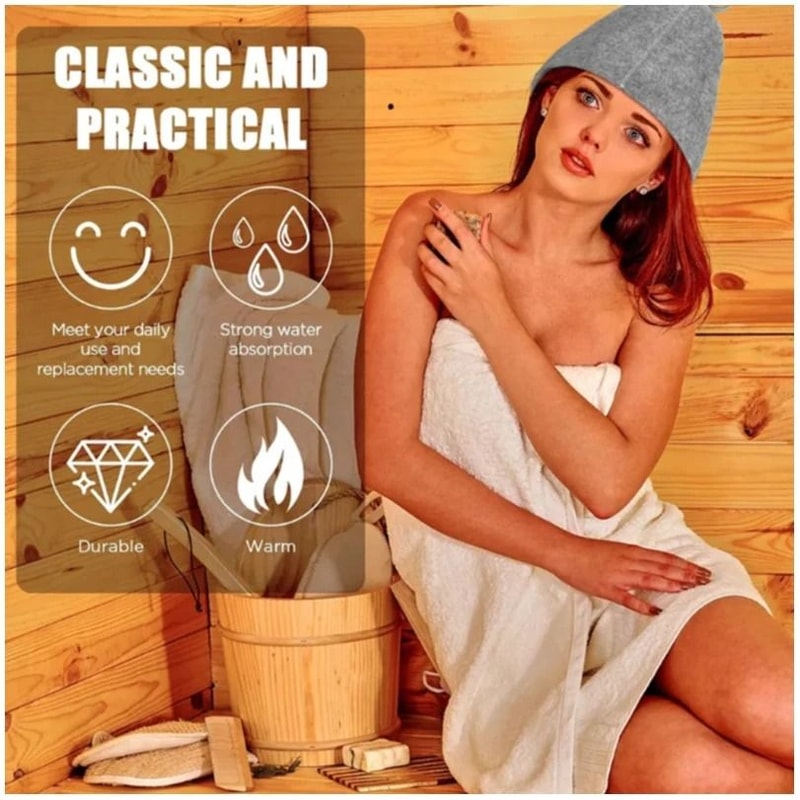 AntiHeat Thicken Wool Felt Sauna Hat Bathroom Shower Cap Hair Turban 3