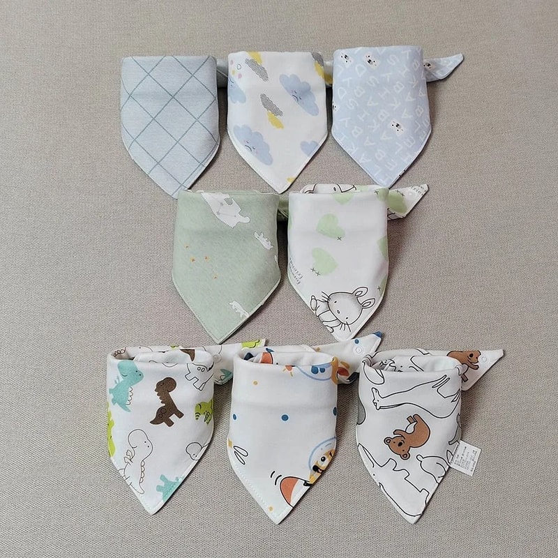 8PCS Baby Triangle Bibs Burp Cloths Double Layer Cotton Saliva Towels 9