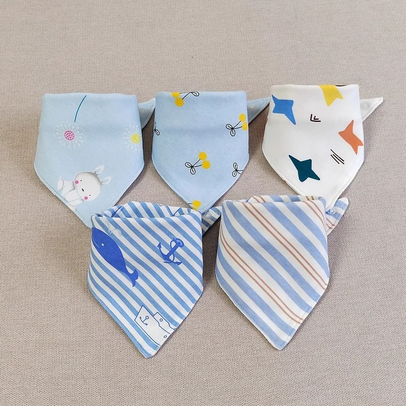 8PCS Baby Triangle Bibs Burp Cloths Double Layer Cotton Saliva Towels 3