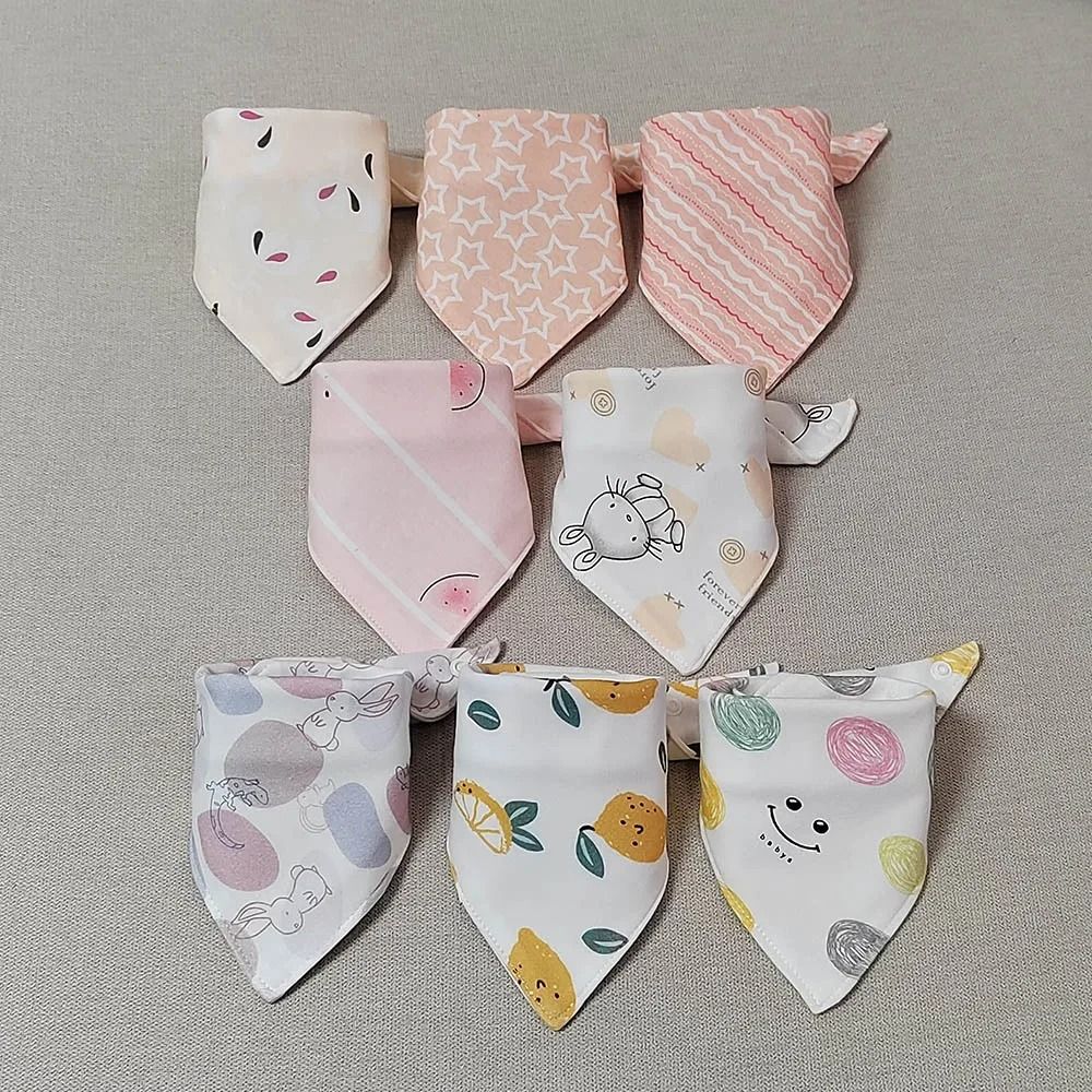 8PCS Baby Triangle Bibs Burp Cloths Double Layer Cotton Saliva Towels 6