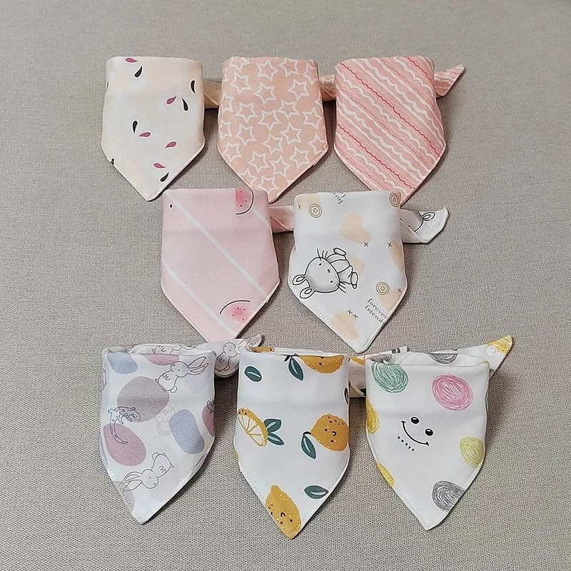8PCS Baby Triangle Bibs Burp Cloths Double Layer Cotton Saliva Towels 6