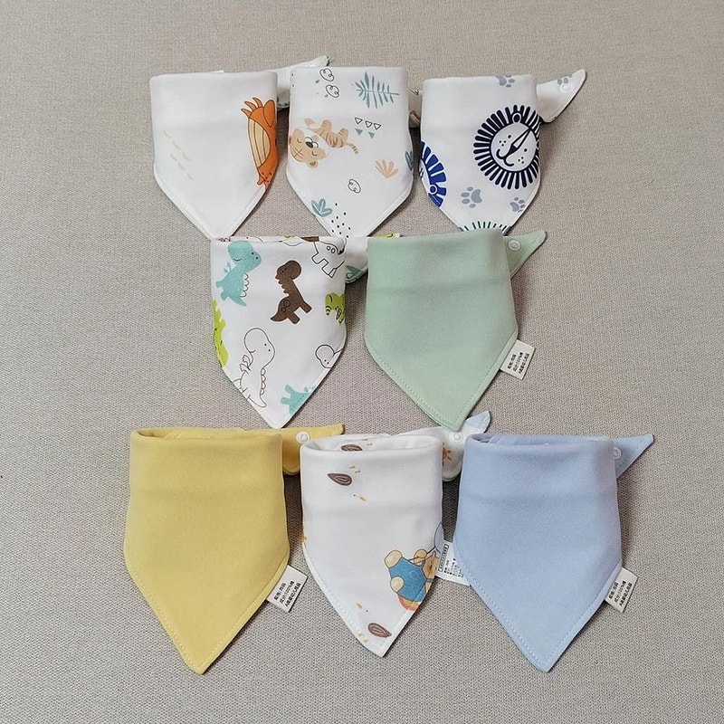 8PCS Baby Triangle Bibs Burp Cloths Double Layer Cotton Saliva Towels 7