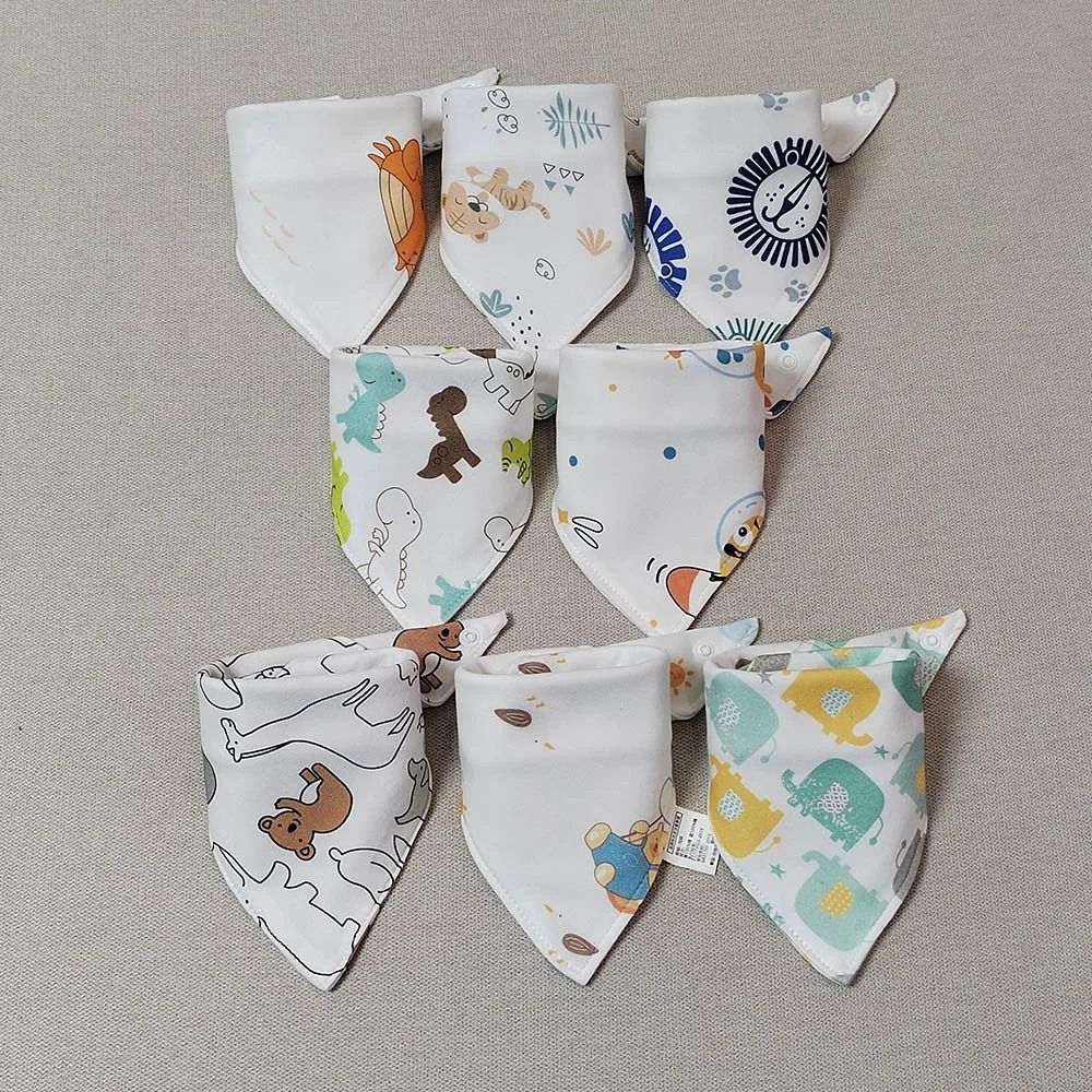 8PCS Baby Triangle Bibs Burp Cloths Double Layer Cotton Saliva Towels 8