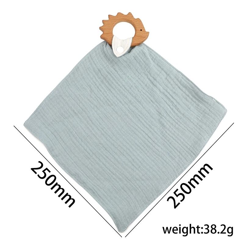Muslin Cotton Baby Bib Beech Wood Animal Teether Saliva Towel 16