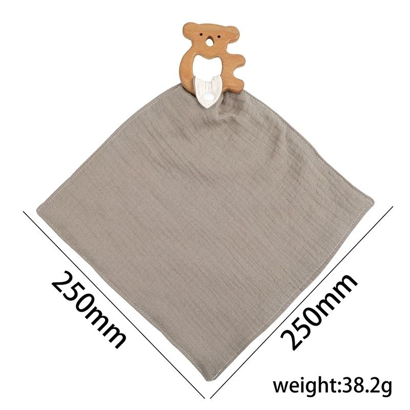 Muslin Cotton Baby Bib Beech Wood Animal Teether Saliva Towel 17
