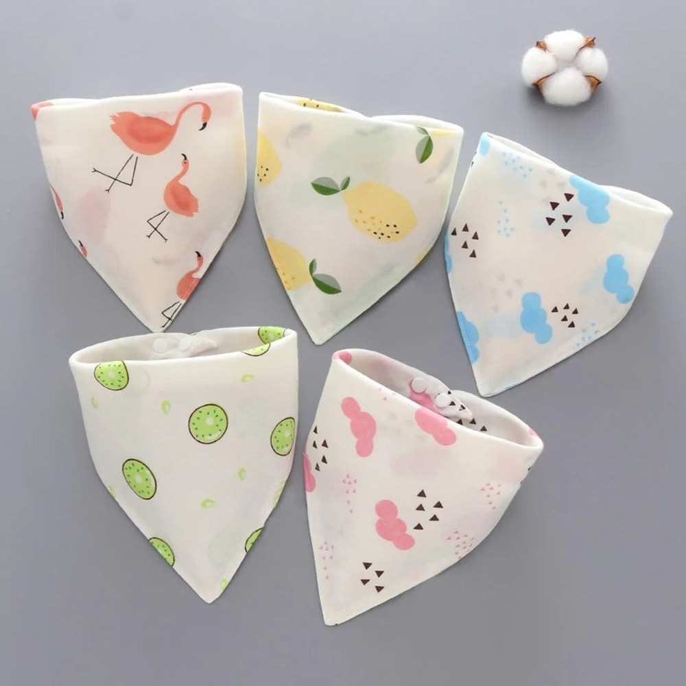 5 PcsLot Baby Bandana Bibs Scarf Cartoon Triangle Cotton Burp Cloths 0