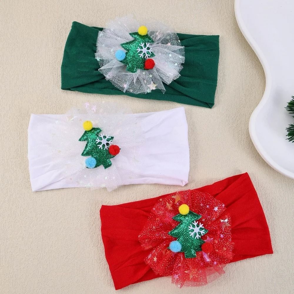 Baby Girls Nylon Christmas Headband Snowflake Tree Gauze Hairband 1