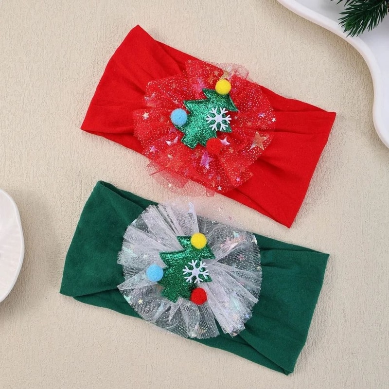 Baby Girls Nylon Christmas Headband Snowflake Tree Gauze Hairband 2