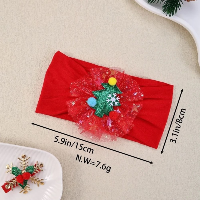 Baby Girls Nylon Christmas Headband Snowflake Tree Gauze Hairband 3
