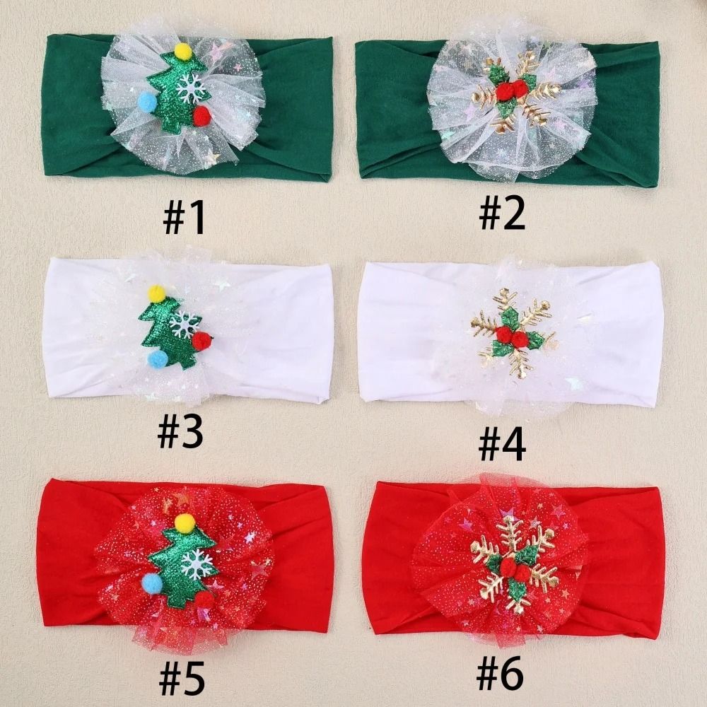 Baby Girls Nylon Christmas Headband Snowflake Tree Gauze Hairband 5