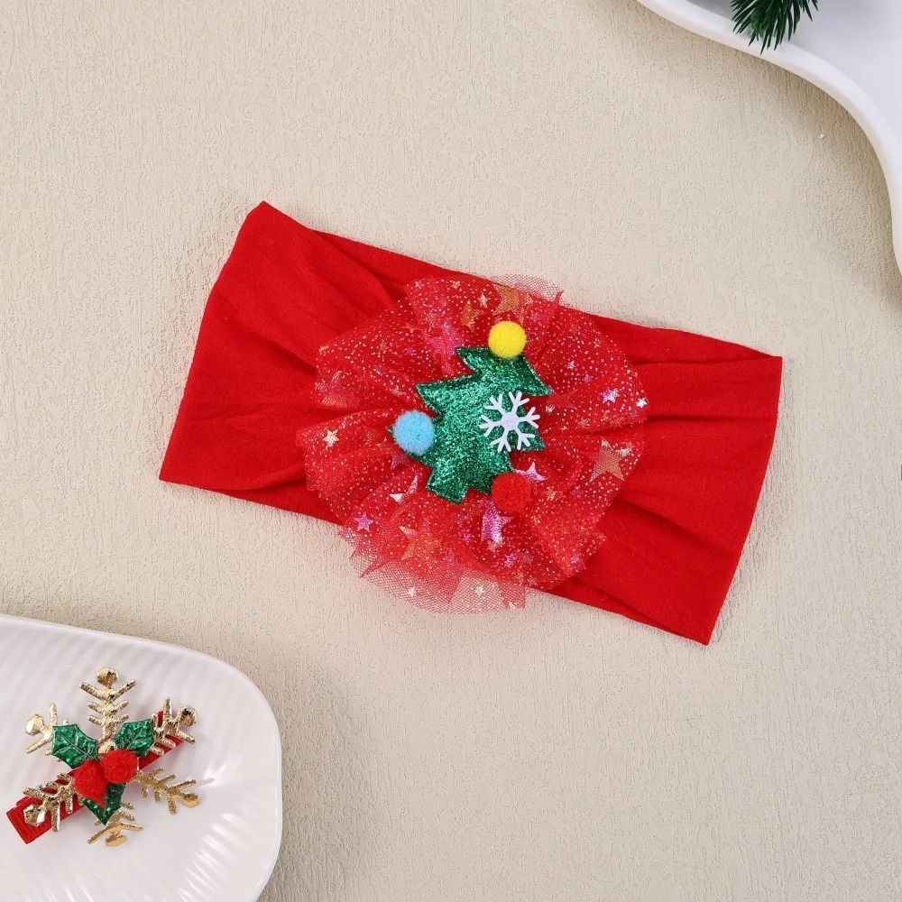 Baby Girls Nylon Christmas Headband Snowflake Tree Gauze Hairband 6