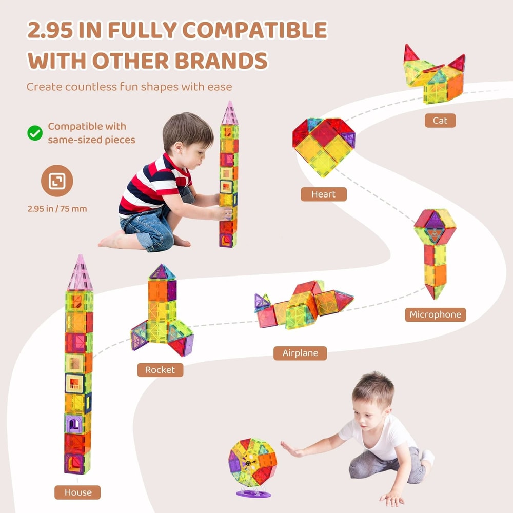 121PCS Magnetic Building Blocks Set Montessori Construction Puzzle Tiles 4