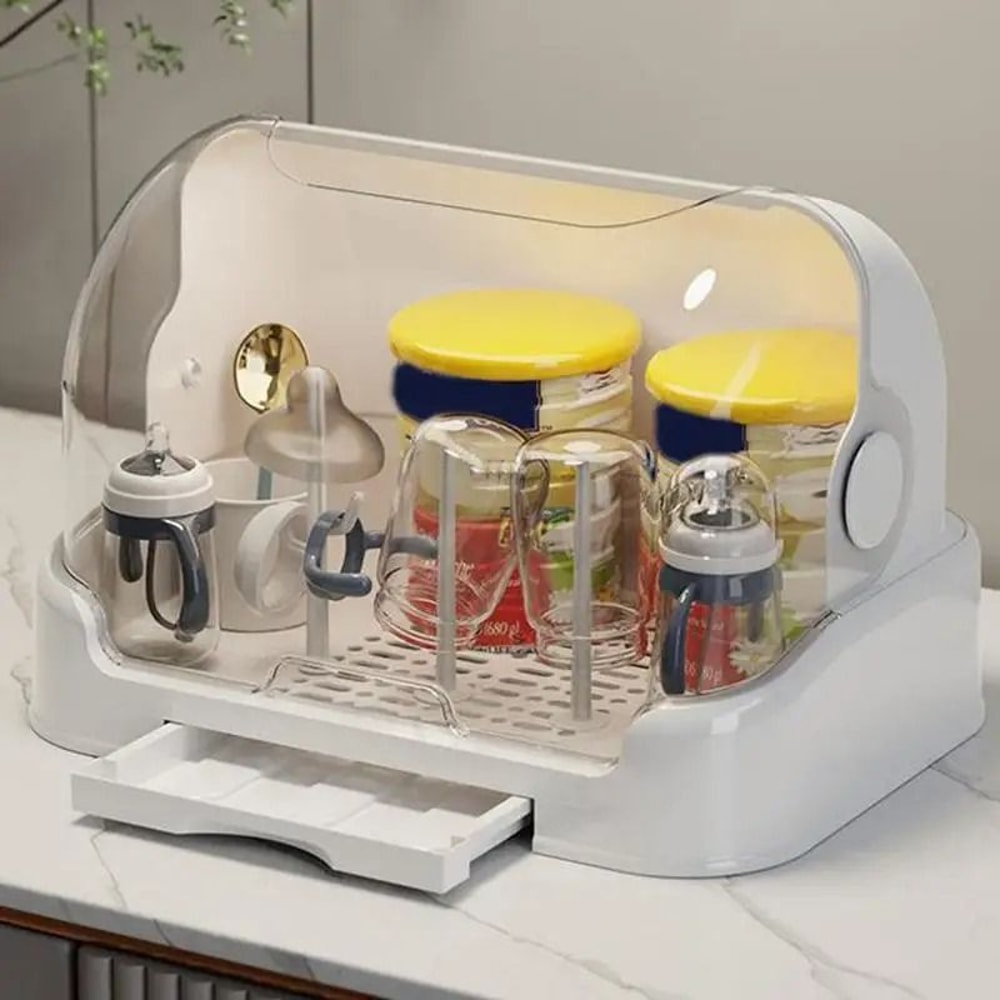 Portable Baby Bottle Storage Box With Lid Removable Drip Drying Rack 1