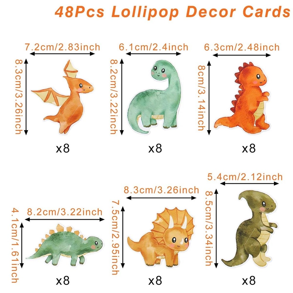 Dinosaur Lollipop Holder Decoration Cards 1st Birthday Baby Shower Favors 6