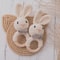Baby Crochet Bunny Rattle Wooden Teether Newborn Educational Music Toy 0