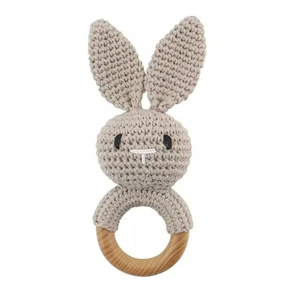 Baby Crochet Bunny Rattle Wooden Teether Newborn Educational Music Toy 9